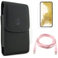 thumbnail image 1 of For Samsung Galaxy S21 (6.2") - Anti-Glare TPU Film Matte Screen Protector + PD Fast Charger USB-C to Type-C Pink 6ft Long Cable + Holster Leather Case Belt Clip, 1 of 19