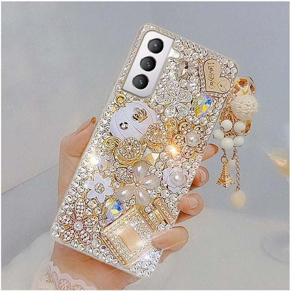 Samsung Galaxy S21 Bling Case,Women Girls 3D Luxury Sparkle Crystal Rhinestone Pumpkin Car Charm Pendant Glitter Protective Cover Diamond Case Premium Gems,Made with Ingenuity