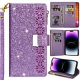 thumbnail image 1 of for Samsung Galaxy S21 Bling Phone Case Wallet, Hollowed Out Flower Sparkly Shiny Smooth Leather Flip Cover Kickstand Zipper Pocket, 2-Layered Card Holder Slot, Magnetic Buckle, Wrist Rope, 1 of 8