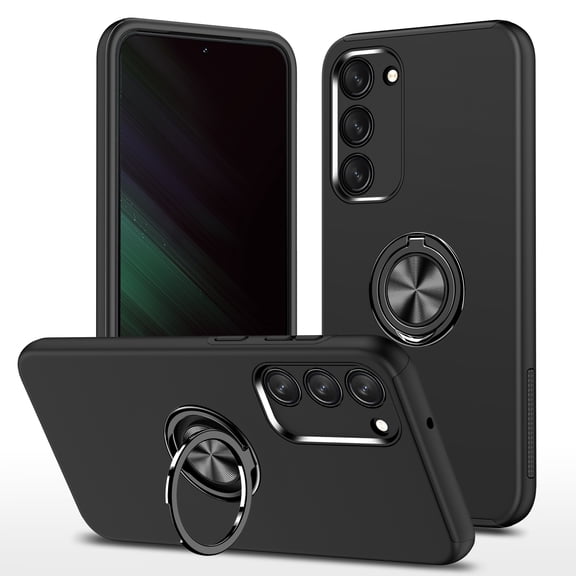 for Samsung Galaxy S21 Case, 360° Rotatable Ring Holder Kickstand Dual Layer Military-Grade Drop Tested Protection Support Car Holder Mount Magnetic Absorbing Bumper Phone Case, Black