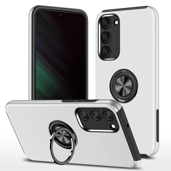 for Samsung Galaxy S21 Case, 360° Rotatable Ring Holder Kickstand Dual Layer Military-Grade Drop Tested Protection Support Car Holder Mount Magnetic Absorbing Bumper Phone Case, Silver