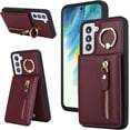thumbnail image 1 of Samsung Galaxy S21 Case with Card Holder for Women, Samsung Galaxy S21 Phone Case Wallet with Credit Card with Ring Kickstand Zipper Slim Stand Case - Red Wine, 1 of 14