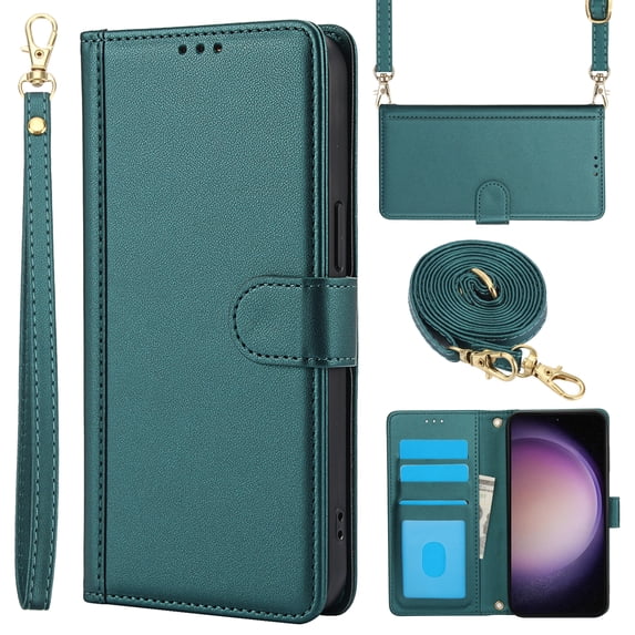 for Samsung Galaxy S21 Case with Card Slots and Shoulder Strap, Crossbody Lanyard Purse Cover Flip Stand Premium PU Leather Folio Phone Wallet Case for Galaxy S21 Women Girls, Green