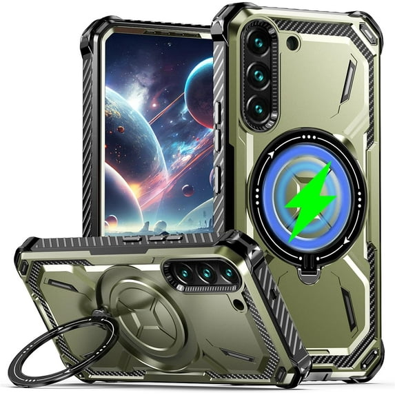 Samsung Galaxy S21 Case Compatible for Magsafe, Ultimate Protection Armor with Ring Holder Fit for Magsafe Wireless Charger Phone Case for Samsung Galaxy S21 HJJ Green