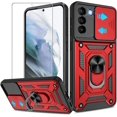 thumbnail image 1 of Samsung Galaxy S21 Case,Compatible with Samsung Galaxy S21 Case with HD Screen Protector with Slide Camera Cover, 360° Rotation Ring Kickstand [Military Grade] Case for Samsung S21,Red, 1 of 15