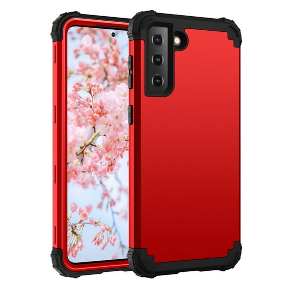 Samsung Galaxy S21+ Case, Dteck Heavy Hybrid Rugged Shockproof Case, Support Wireless Charging, 3 in 1 Full Protective Cover for Samsung Galaxy S21+/S21 Plus 5G, Red