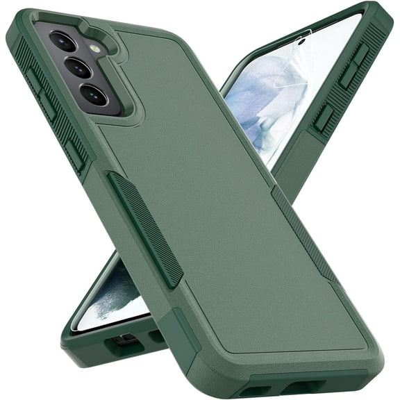for Samsung Galaxy S21 Case: Dual Layer Protective Heavy Duty Cell Phone Cover Shockproof Rugged with Screen Protector - Military Protection Bumper Tough - Samsung Galaxy S21 5G 2021, 6.2", Dark Green
