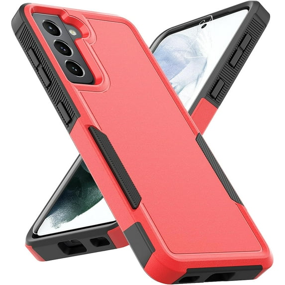 for Samsung Galaxy S21 Case: Dual Layer Protective Heavy Duty Cell Phone Cover Shockproof Rugged with Screen Protector - Military Protection Bumper Tough - Samsung Galaxy S21 5G 2021, 6.2 inch, Red