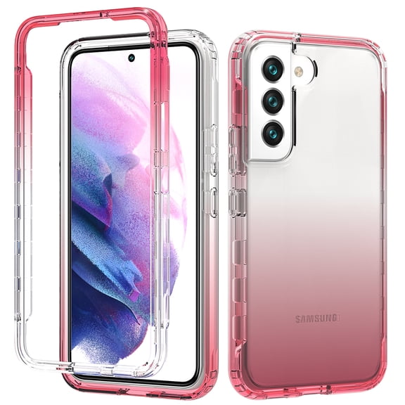 For Samsung Galaxy S21 Case, Full Body Clear Protection Case - Shock Proof edges Slim Hybrid Back Silicone Rubber TPU Bumper Gradient Phone Cover For Samsung Galaxy S21 - Red