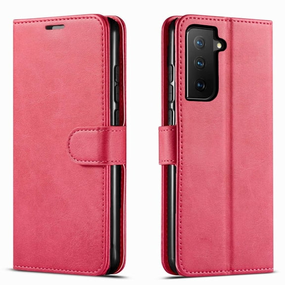 Samsung Galaxy S21 Case,  Included [Tempered Glass Screen Protector], Starshop Premium Leather Wallet Pocket Credit Card Slots-Pink