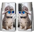 thumbnail image 1 of For Samsung Galaxy S21 Case, Mantto Magnetic PU Leather Phone Case With Hand Rope Strap Cute Pattern Painted Flip Credit/ ID Card Wallet Slots Stand, Hat&Cat, 1 of 8