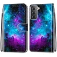 thumbnail image 1 of For Samsung Galaxy S21 Case, Mantto Magnetic PU Leather Phone Case With Hand Rope Strap Cute Pattern Painted Flip Credit/ ID Card Wallet Slots Stand, Starry sky, 1 of 8