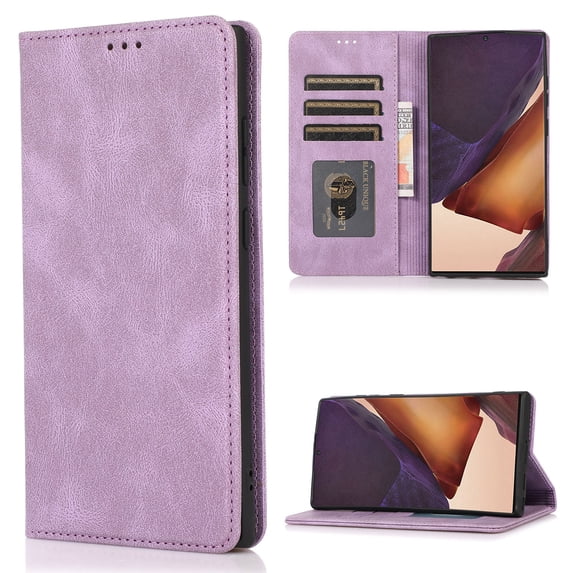 for Samsung Galaxy S21 Case, PU Leather Case, Vintage Wallet Case Book Folding Flip Case with Kickstand Card Holders Slots Magnetic Closure Protective Cover for Samsung Galaxy S21, Purple