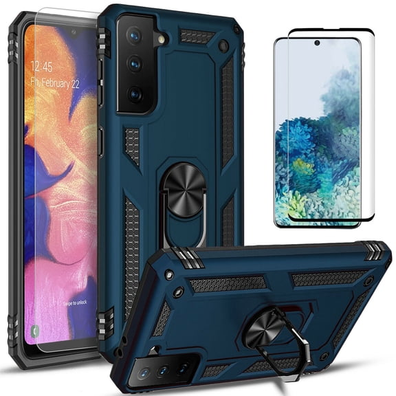 Samsung Galaxy S21 Case, Phone, With [Tempered Glass Screen Protector Included], STARSHOP Drop Protection Ring Kickstand Cover- Ink Blue