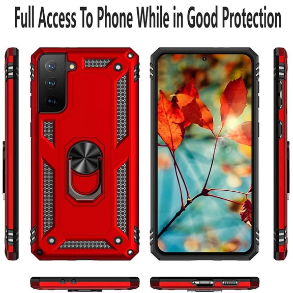 Samsung Galaxy S21 Case, STARSHOP Drop Protection Ring Kickstand Cover- Red
