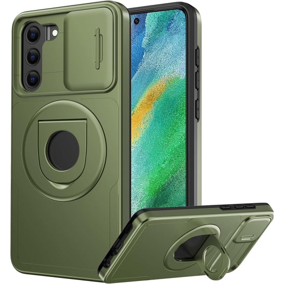 for Samsung Galaxy S21 Case with Sliding Camera Lens Cover - Wireless Charging Compatible - Kickstand - Shockproof Protective Phone Case 6.2" for Men Women Girls - Olive Green