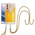 thumbnail image 1 of for Samsung Galaxy S21 Crossbody Strap Phone Case, Anti-Fall Pattern Clear Design Transparent Soft & Flexible TPU Drop and Shockproof Protective Cover with Adjustable Nylon Neck Strap, Draft Beer, 1 of 7