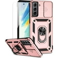 thumbnail image 1 of for Samsung Galaxy S21 FE 5G Case with Camera Lens Cover HD Screen Protector, -Grade Drop Tested  Ring Holder Kickstand Protective Phone Case for Samsung Galaxy S21 FE 5G (Rose Gold), 1 of 17