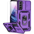 thumbnail image 1 of for Samsung Galaxy S21 FE 5G Case with Camera Lens Cover HD Screen Protector, Military-Grade Drop Tested Magnetic Ring Holder Kickstand Protective Phone Case for Samsung Galaxy S21 FE 5G (Purple), 1 of 16