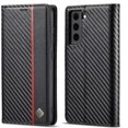 thumbnail image 1 of for Samsung Galaxy S21 FE 5G Case, Carbon Fiber Premium PU Leather Ultra Thin Shookproof Anti-Fall Folding Screen Phone case Compatible with Galaxy S21 FE 5G, Vertical Red Line, 1 of 8