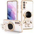 thumbnail image 1 of for Samsung Galaxy S21 FE 5G Case Cute 6D Astronaut Case with Stand Function Luxury Plating Case Cover Slim Fit Soft TPU Shockproof Bumper Protective Electroplated Case for Girls Boys,White, 1 of 13
