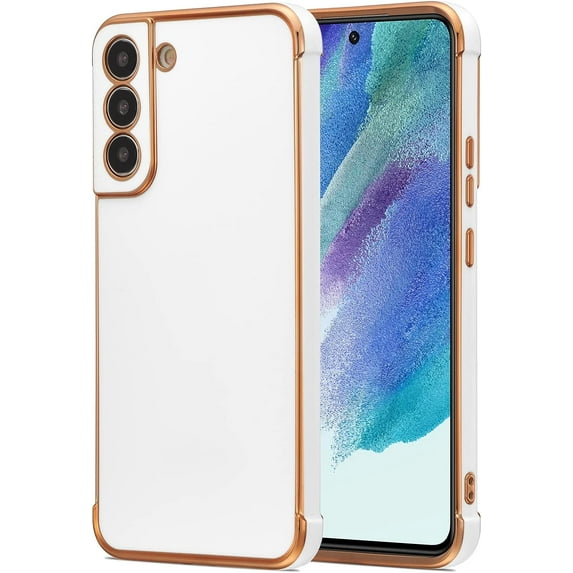 for Samsung Galaxy S21 FE 5G Case Luxury Plating Edge Case Cover Slim Lightweight Glossy Bling Phone Case Soft TPU Shockproof Bumper Case Electroplated Case,White