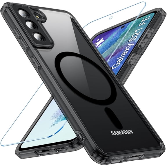 for Samsung Galaxy S21 FE 5G Case Magnetic, S21 FE Phone Case with Screen Protector [Compatible with MagSafe], Matte Back Slim Shockproof Protective Case for Samsung S21 FE, Black