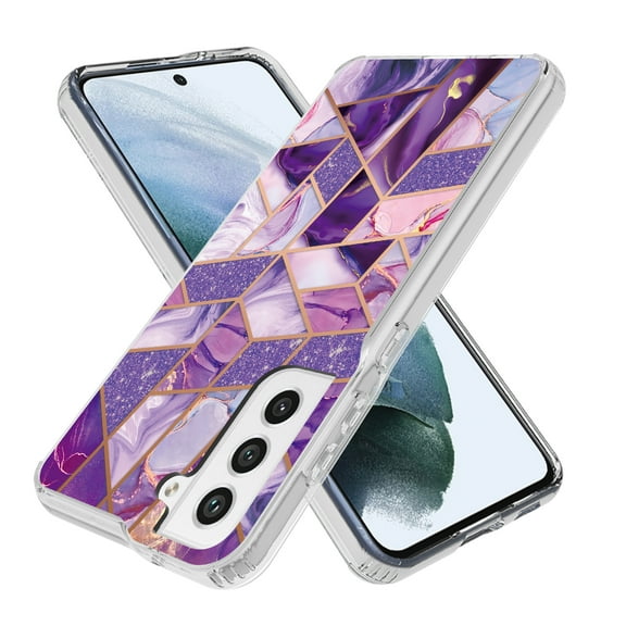 Samsung Galaxy S21 FE 5G Case, Rosebono Hybrid Bling Glitter Sparkle Laser Purple Polygon Geometric Marble Graphic Fashion Cute Colorful Skin Cover Case for Samsung Galaxy S21 FE 5G