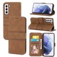 thumbnail image 1 of for Samsung Galaxy S21 FE 5G Flip Case, Premium PU Leather Folio Flip with Design Card Slots Wrist Strap Shockproof Kickstand Magnetic Protective Girls Cover for Samsung S21 FE, Brown, 1 of 11