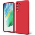 thumbnail image 1 of for Samsung Galaxy S21 FE 5G Phone Case Liquid Silicone Grip, Cute Thin Slim Soft Rubber TPU Plain Smooth Gel Cover for Women Girl Aesthetic Design, Matte Solid Protective & Shockproof, Red, 1 of 14