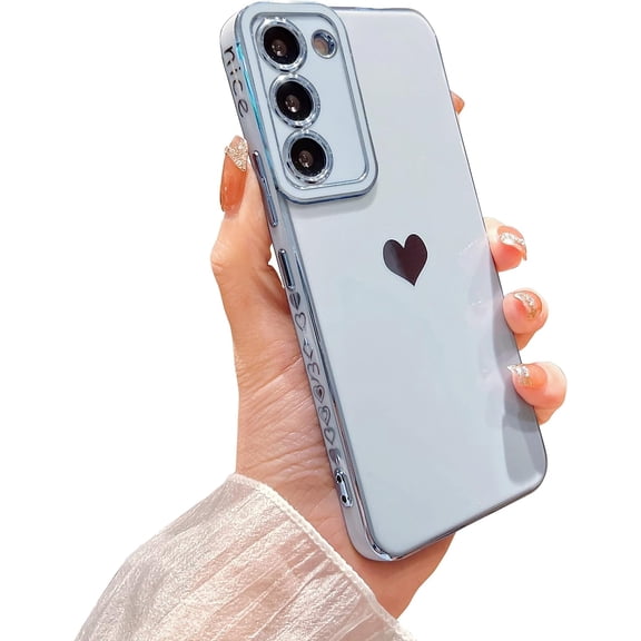 Samsung Galaxy S21 FE 5g 6.4" Phone Case Luxury Electroplate Cute Side Love Heart Pattern for Women Full Camera Protection Soft Silicone Anti-Fingerprint Shockproof Cover Bumper (Blue)