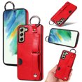thumbnail image 1 of for Samsung Galaxy S21 FE Back Case with Wristband Card Holder Drop Protective Cover with Stand PU Leather All-round Shockproof Finger Ring Snap Bracket Design for Samsung Galaxy S21 FE, Red, 1 of 10