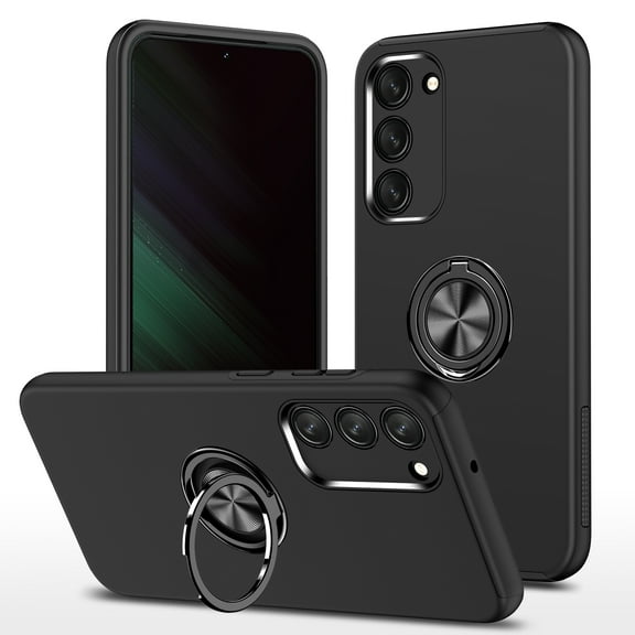 for Samsung Galaxy S21 FE Case, 360° Rotatable Ring Holder Kickstand Dual Layer Military-Grade Drop Tested Protection Support Car Holder Mount Magnetic Absorbing Bumper Phone Case, Black