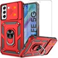 thumbnail image 1 of for Samsung Galaxy S21 FE Case with Anti-Explosion Screen Protector, Build in 360° Rotating Ring Kickstand [Military Grade] Protective Case for Galaxy S21 FE 5G, Red, 1 of 13