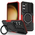thumbnail image 1 of for Samsung Galaxy S21 FE Case with Camera Sliding Cover, [Compatible with MagSafe] with Magnetic Ring Kickstand, Military Grade Heavy Duty Protection Phone Case for Galaxy S21 FE, Red + Black, 1 of 10