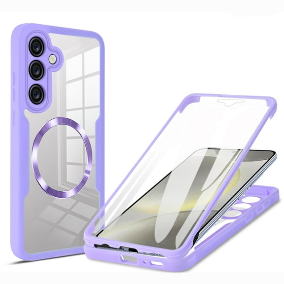 for Samsung Galaxy S21 FE Case, Compatible with MagSafe [Built-in Screen Protector] 360 Full-Body Shockproof Rugged Clear Back Protective Dual-Layer Phone Cover for Galaxy S21 FE, Purple
