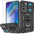 thumbnail image 1 of for Samsung Galaxy S21 FE Case with HD Screen Protector, Heavy Duty Shockproof with 360 ° Rotation Metal Kickstand [Military Grade] Protective Case for Galaxy S21 FE 5G, Black, 1 of 7