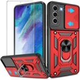 thumbnail image 1 of for Samsung Galaxy S21 FE Case with HD Screen Protector, Heavy Duty Shockproof with 360 ° Rotation Metal Kickstand [Military Grade] Protective Case for Galaxy S21 FE 5G, Red, 1 of 14