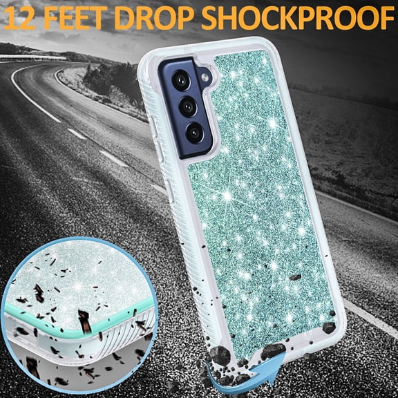 Samsung Galaxy S21 FE Case, [NOT FIT Samsung S20 FE] Military Grade 12 Feet Drop Proof Phone Cover with Glitter Spot Diamond -Teal