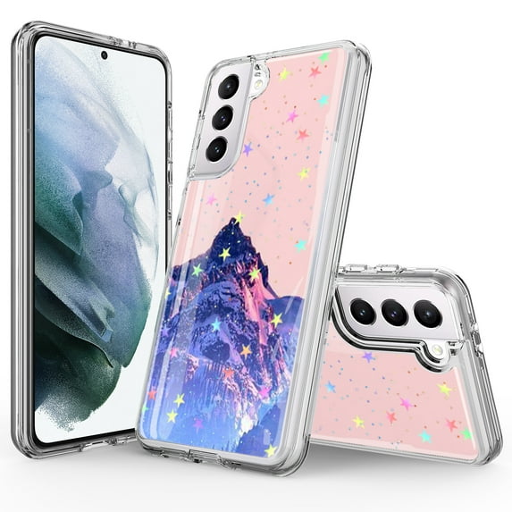 Samsung Galaxy S21 FE Case, Rosebono Hybrid Bling Glitter Sparkle Epoxy Graphic Colorful Silicone Skin Cover Armor Case for Samsung Galaxy S21 FE (Mountain)