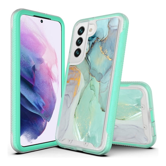 Samsung Galaxy S21 FE Case, Rosebono Hybrid Graphic Design Pattern Hard Back Pannel Cover Protection Case For Samsung Galaxy S21 FE (Green Marble)