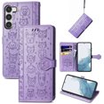 thumbnail image 1 of for Samsung Galaxy S21 FE Case Wallet,Magnetic Closure PU Leather Cute Embossed with Wrist Strap, RFID Blocking Card Slots Pocket Flip Kickstand Protective Phone Case Cover,Purple, 1 of 11