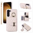 thumbnail image 1 of for Samsung Galaxy S21 FE Detachable Shoulder Strap Wallet Case, with Card Slots & 360-degree Rotation Stand Ring Flip Premium PU Leather Protective Cover Lanyard for Women Girls, Beige, 1 of 11