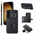 thumbnail image 1 of for Samsung Galaxy S21 FE Detachable Shoulder Strap Wallet Case, with Card Slots & 360-degree Rotation Stand Ring Flip Premium PU Leather Protective Cover Lanyard for Women Girls, Black, 1 of 11