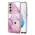 thumbnail image 1 of For Samsung Galaxy S21 FE Marble Patterned Case with Card Holder, Back Folio Kickstand PU Leather + Soft Crystal Bumper Edge, Magnetic Clasp Back Cover For Samsung Galaxy S21 FE,Darkpurple, 1 of 5