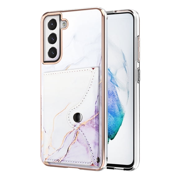 For Samsung Galaxy S21 FE Marble Patterned Case with Card Holder, Back Folio Kickstand PU Leather + Soft Crystal Bumper Edge, Magnetic Clasp Back Cover For Samsung Galaxy S21 FE,Lightpurple