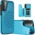 thumbnail image 1 of Samsung Galaxy S21 FE (NOT S21) Wallet Case,Embossed Mandala Pattern Flower Premium PU Leather Double Magnetic Buttons Flip Shockproof Protective Cover for Samsung Galaxy S21 FE SKM Blue, 1 of 14