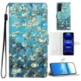 thumbnail image 1 of for Samsung Galaxy S21 FE PU Leather Flip Case, Stylish Wrist Strap Kickstand Magnetic Card Slots Pattern Shockproof Protective Durable Portable Ultra Slim Case for Men Women - Blue Apricot Flower, 1 of 7