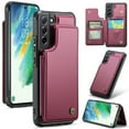 thumbnail image 1 of for Samsung Galaxy S21 FE Premium PU Leather Back Case, Multiple Card Slots Design, Double Magnetic Clasp Study Kickstand RFID Blocking Classic Phone Cover for Samsung Galaxy S21 FE, Winered, 1 of 9