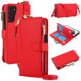 thumbnail image 1 of for Samsung Galaxy S21 FE Wallet Case with Card Holder - PU Leather Case Detachable Crossbody Strap & Wristband & Secure Ring, Shockproof Protective RFID Blocking Zipper Purse Phone Cover, Red, 1 of 7